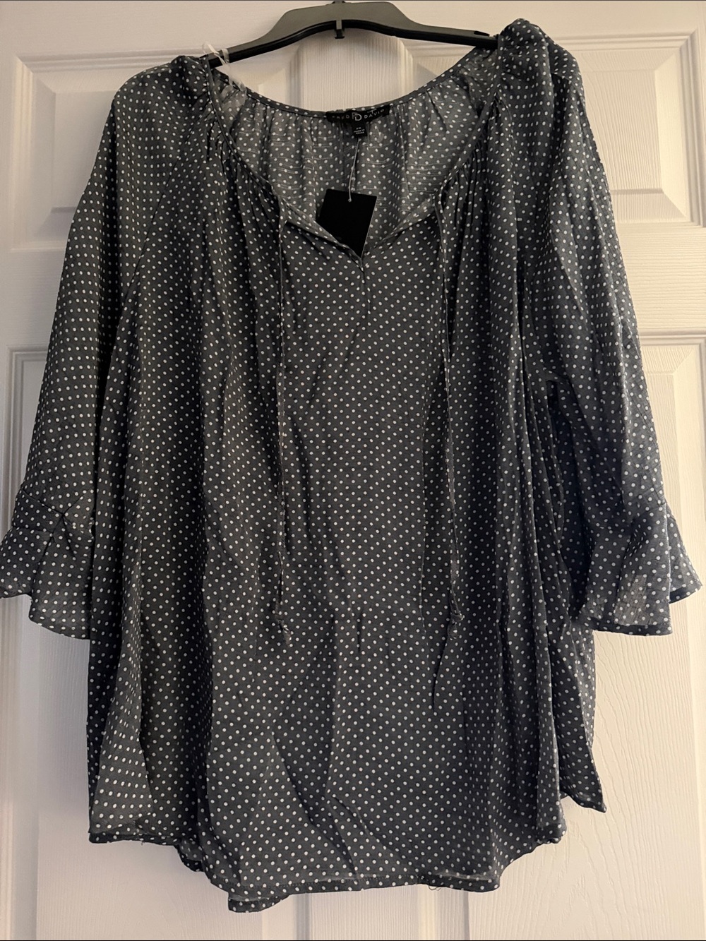 Fred David Black and White Polka Dot Peasant Blouse